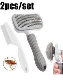 2pcs Pet Grooming Brush Set, Pet Deshedding Brush, Flea And Undercoat Remover, Easy One-Click Deshedding Tool For Dogs And Cats, Pet Brush - Multicolor - View 3