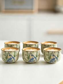 1/2/4/6pcs Bamboo Pattern Ceramic Tea Cups, Household Guest Tea Cups, Master Cups, Kung Fu Tea Cups, Black Tea Cups, Tea Tasting Cups, Espresso Cups, Party Afternoon Tea Cups, Coffee Cups, Gift Mugs - Multicolor - View 10