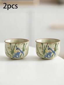 1/2/4/6pcs Bamboo Pattern Ceramic Tea Cups, Household Guest Tea Cups, Master Cups, Kung Fu Tea Cups, Black Tea Cups, Tea Tasting Cups, Espresso Cups, Party Afternoon Tea Cups, Coffee Cups, Gift Mugs - Multicolor - View 15