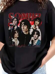 Camiseta S-ombr Singer con estampado de gira musical vintage para hombre y mujer - Camiseta retro suave 100 % algodón con diseño icónico, ropa de calle casual unisex adecuada para fans, regalo lavable a máquina para uso diario y presente de Navidad - Negro - Ver 2