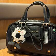 1pc Mini Cute & Energetic Football Style PU Leather Keychain, Cartoon Black & White Football Figurine Zinc Alloy Keyring - Multicolor - View 5