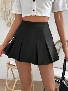 Falda minimalista de unicolor y estilo informal y elegante para mujer - Negro 3 - Ver 3