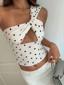 Camiseta sin mangas ajustada con tiras cruzadas huecas, estilo sexy y casual para mujer, Y2K - Albaricoque - Ver 6