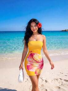Vestido mini para mujer, de moda para el verano - Naranja - Ver 4