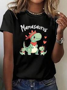New 2026 Women's T-Shirts, Unique Mamasaurus T-Shirt With Adorable Dinosaur And Heart Design, Perfect For Modern Moms In Y2K. Make A Statement Of Style And Affection On Any Occasion. Ideal For Gifting And Everyday Wear. - 黑色 - 查看 1