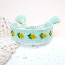 1pc Embroidered Lemon Elegant & Cute Handmade Braided Bracelet, Adjustable Size, Suitable For Party, Travel, Boho Style - Mint Green - View 2