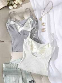 2 piezas Conjunto de camisola sin espalda ajustada para mujer, Camisola sin espalda de verano para mujer, Adecuado para el transporte diario, citas, fiestas, otoño/invierno/verano, Navidad, Año Nuevo, Acción de Gracias, fiestas, bodas, playa, ceremonias de graduación, de moda, elegante, casual, salidas, citas, reservas, transporte, brillante, Día de San Valentín, elegante, vacaciones, casual, Y2K, salidas, ceremonias de graduación y otras ocasiones. - Multicolor 7 - Ver 2
