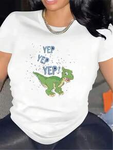 Dinosaur Graphic T-Shirt | Lightweight And Durable, Ideal For Home, Office Or Restaurant, Comfortable Fit, Stylish Design, Perfect For Everyday Wear, Crew Neck, Medium Stretch Fabric - 白色 - 查看 1