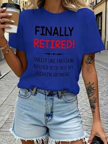 ClassicCHICLY19 Retirement Graphic T-Shirt, Women's Casual Short Sleeve Crew Neck T-Shirt, Funny Print With Retirement Sayings, Loose Fit Cotton T-Shirt, Summer T-Shirts For Women, Perfect For Retirement Gift, Everyday Wear, Vacation, Summer T-Shirt - 藍色 - 查看 6