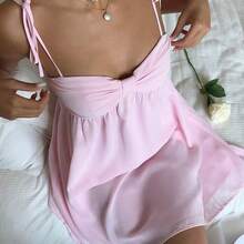 Women's Elegant Pink Spaghetti Strap Mini Dress, Summer - Rosa - Ver 2