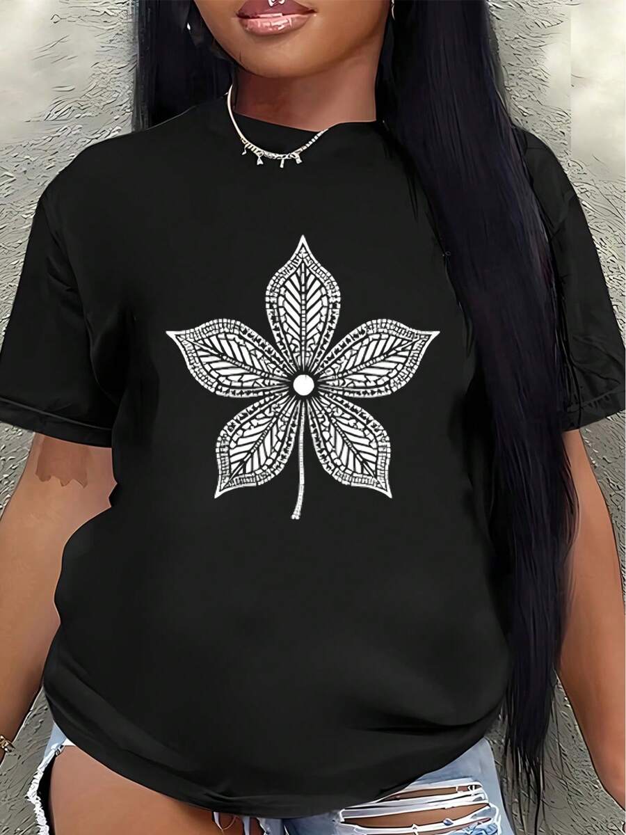 Camiseta de manga corta, ligera y duradera, diseñada con un estampado floral, es perfecta para salidas informales en casa, en cafeterías o durante actividades al aire libre, ofreciendo una experiencia de uso diario cómoda.women's shirts - Negro - Ver 1