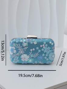 Bolsos de mano y bolsos de noche para mujer, bolso de embrague de cáscara dura con bordado floral y patrón de lentejuelas, tela de satén con cierre de marco de metal, bolso elegante y compacto de estilo vintage para mujeres para bodas, fiestas y eventos formales - Azul - Ver 3