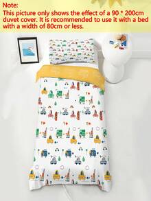 2/3pcs Cute Cartoon Car Pattern Children's Bedding Set (Spring/Summer Series) Double-Sided Printed Duvet Cover Set Suitable For Children, Teens, Boys And Girls, All Season Use, Zipper Closure (Filling Not Included), Pillowcase Size 50x75cm, 100% Polyester Fiber - Multicolor - View 4