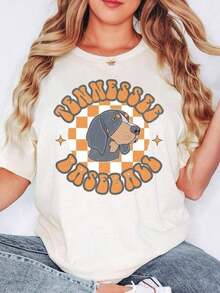 Camiseta Casual Tennessee Bows Coquette Football TN Game Day Shirt Naranja y Blanca a Cuadros Vintage Retro TN Vols Checkerboard Preppy Girly Shirt 220g Estampada, Deportiva, Retro de Verano, Sencilla, Versátil, de Algodón, de Manga Corta para Hombres y Mujeres, del Mismo Estilo, Holgada y Cómoda, Chaqueta Casual 100% Algodón, Duradera - Blanco - Ver 6