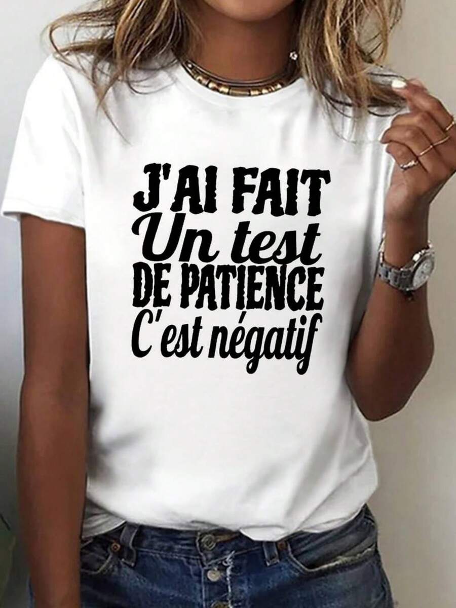 Camiseta de estilo curvo para hombre y mujer de talla grande - Casual, de manga corta y cuello redondo, con estampado de humor francés, adecuada para primavera y verano, ropa informal. | Diseño de Texto Humorístico | Estilo cómodo, camiseta unisex con corte holgado y elástico. - Blanco - Ver 1