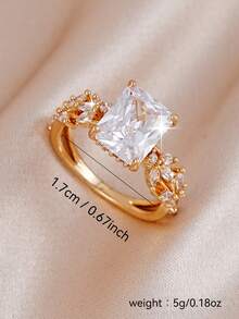 1pc Cubic Zirconia Inlaid Sparkling Ring, Suitable For Women's Daily Wear, Engagement, Wedding - Yellow Gold - View 2