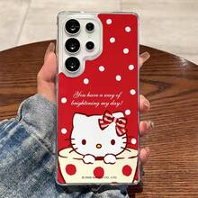 三丽鸥 Hello Kitty 复古红色波点手机壳，印有励志语录和偷看的 Kitty 图案，磁吸透明设计，适用于三星 S26 Ultra/S26 Edge/S26 Plus/S26/S25 Ultra/S25 Plus/S25/S25 Edge/S24 Ultra/S24 Plus/S24/S24 FE/S23 FE/S23 Ultra/S23 Plus/S23/S22 Ultra/S22 Plus/S22/A07/A06/A15/A16/A17/A25/A26/A35/A36/A37/A54/A55/A56/A57 女友 - 無色 - 查看 6