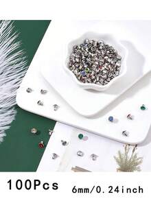 100 piezas de 6 mm de remaches de cristal de color, remaches de cristal de latón, utilizados para manualidades de cuero DIY, ropa, sombreros, carteras, zapatos, bolsos, bolsos de mano, cinturones, collares de perro, decoraciones - 100 unidades - Ver 2