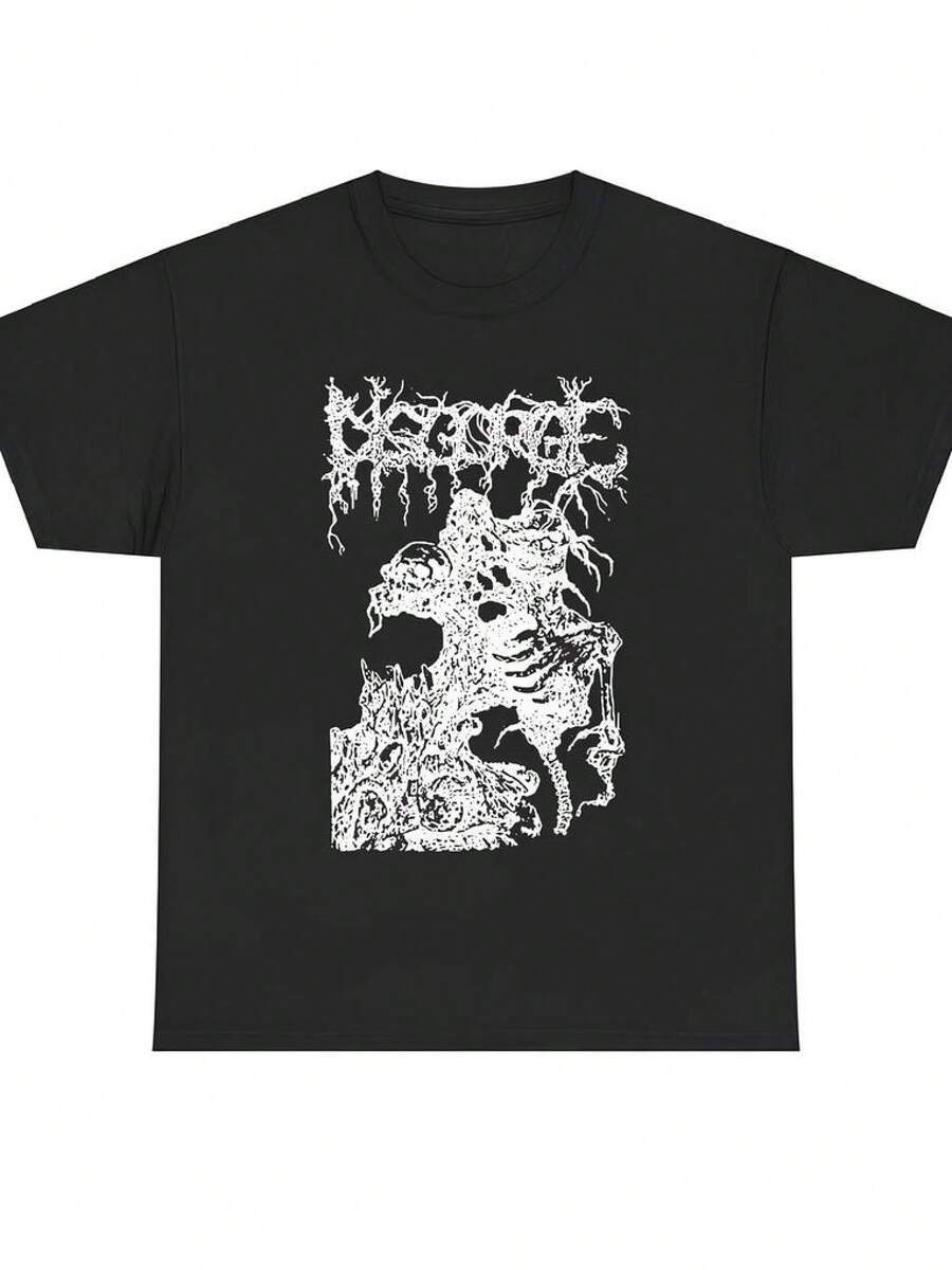 Unisex T-shirt i ren bomull, Disgorge Mexico Tee Shirt Svart klassisk GILDAN, sommar-T-shirt, blus, basplagg, toppar, kreativ design, utomhuslek, cool stil, rolig design, perfekt för utomhuslek. - Svart - Visa 1