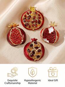 Luxury Rhinestone Pomegranate Brooches - Fruit Pins For Women Unisex Casual Party Jewelry Accessories / Friends Gifts Badges Decoration - Pomegranate - View 7