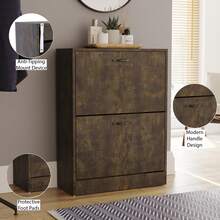 Vida Designs 2 Drawer Shoe Cabinet Shoe Rack Hallway Shoe Storage Cupboard - Dark Wood - View 11