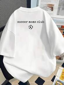 New 180g Short-Sleeved T-Shirt, 1% Cotton, With Front And Back Prints - Soccer Moms Club - Fashionable Printed T-Shirt For Women, Short-Sleeved, Suitable For All Seasons,  Clothing - Can Be Worn As A Base Layer In Spring And Autumn Or Alone In Summer, Unisex. - 白色 - 查看 2