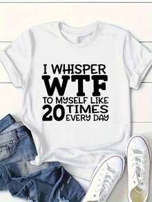 Modern And Minimalist Women's T-Shirt With Funny And Sarcastic Phrases - Large Print - Loose-Fitting Short-Sleeved T-Shirt - Summer Essential - Casual Wear - Medium Weight Fabric, Perfect For Everyday Wear - 白色 - 查看 7