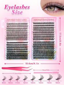 640片裝個別簇狀假睫毛 30D/40D/50D 混合濃密度，9-16mm 蓬鬆纖細混合長度（自然/戲劇感外觀），附鑷子與睫毛刷 | DIY 接睫毛，無動物實驗，可重複使用，適合初學者輕鬆使用 - 黑色 - 查看 7