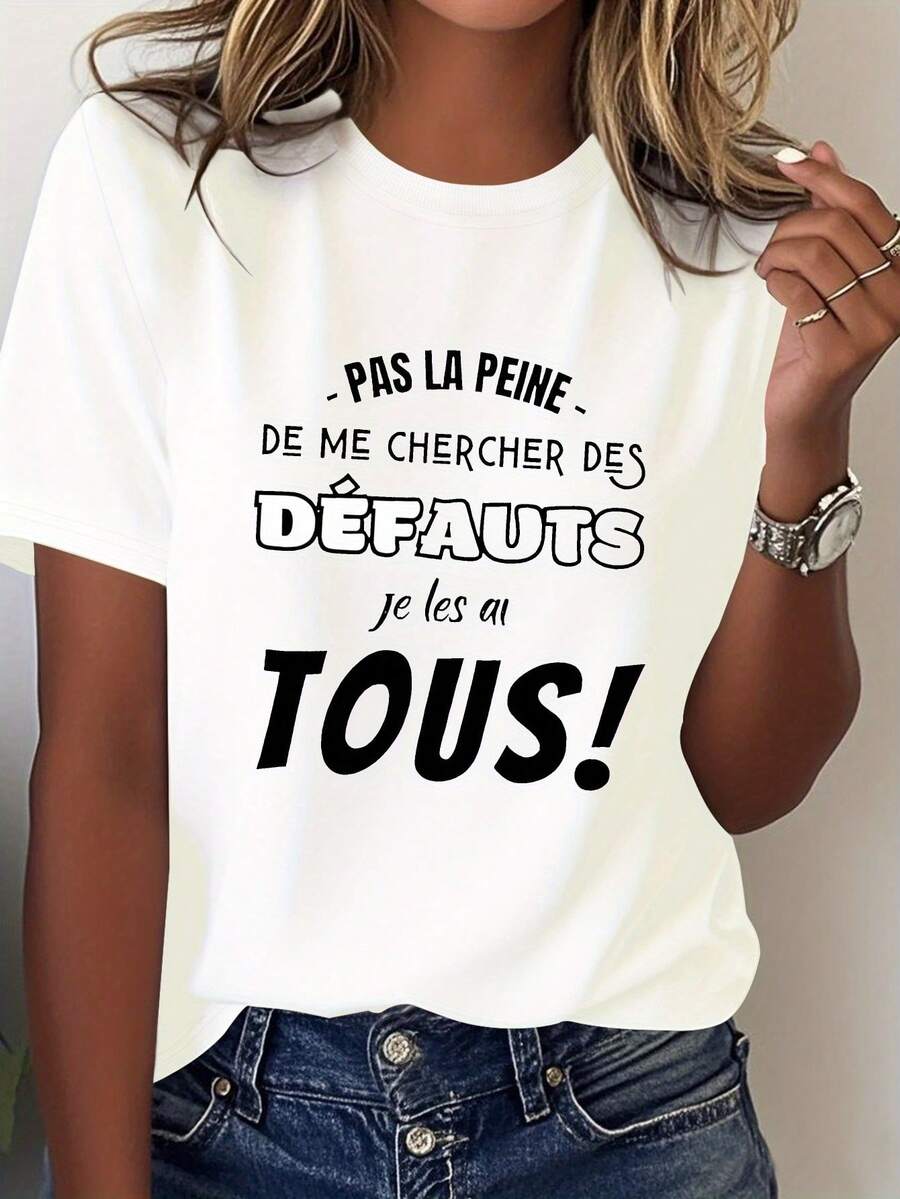French Women's T-Shirt, Pure, Fun And Interesting, Comfortable Cut - Putih - View 1
