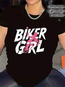 Polyester Short Sleeve T-Shirt With Motorcycle Design, For Outdoor Activities, Durable And Comfortable, Pink Graphic Color, Perfect For Casual Wear In Bars Or Clubs, Lightweight And Breathable Fabric - 黑色 - 查看 2