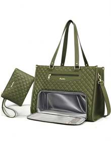 Lunch Tote Bag For Women, 15.6 Inch Laptop Work Bag With Insulated Lunch Box Compartment & Purse Large Capacity Quilted Computer Handbag For Office Business Work Nurse Teacher Moms Travel Casual - màu xanh lá - Xem 1