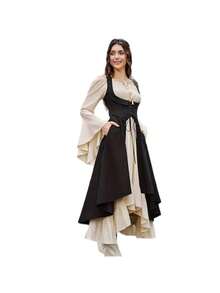 Women's Renaissance Peasant Dress, Pirate Style, Underbust Corset, Asymmetrical (High-Low) Skirt, With Pockets, Medieval Costume, Ideal For Renaissance Fairs, Theme Parties And Cosplay - Hitam - View 4