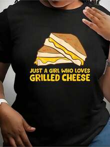 Women's Funny Cheese Lover T-Shirt - 100% Cotton, Short Sleeve, Crew Neck, Casual Summer Style, With The "Only One Person Loves Grilled Cheese" Print Along With Melted Cheese And Toast Designs - Available In Plus Sizes - A Fun Gift For Cheese Lovers, Suitable For Spring And Summer, Machine Washable And Dry Cleanable, Loose Fit, Vibrant Grilled Cheese Print, Perfect For Casual Outfits. - 黑色 - 查看 7