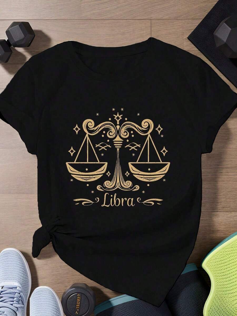 Camiseta de manga corta con cuello redondo para mujer, hecha de tela 100% algodón puro, suave y con caída fluida, adecuada para uso diario, oficina, escuela, vacaciones, camping, de estilo versátil, que hace que tu verano sea más vibrante y colorido. - Negro - Ver 1