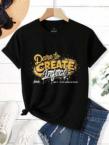 Soft, 100% Cotton Women's T-Shirt With A Crew Neck, Short Sleeves, And A Printed Design. This Casual Urban Style T-Shirt Features A Bold And Original Graphic Design, Perfect For Summer Beachwear And As A Gift For Creative Artists And Art Lovers. It's Also Suitable For Christmas Parties, Sports Activities, Holiday Parties, Outings, And Other Festive Occasions (220g). This Breathable Cotton T-Shirt Is Versatile And Easy To Pair With Any Outfit. - 黑色 - 查看 2