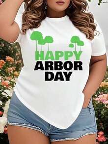 Camiseta de Mujer Talla Grande para el Día del Árbol, con Estampado Gráfico de Celebración de la Plantación de Árboles, Atuendo Casual de Verano para el Día de la Tierra y Amantes de la Naturaleza. Playera Holgada para Mujer. - Blanco - Ver 1