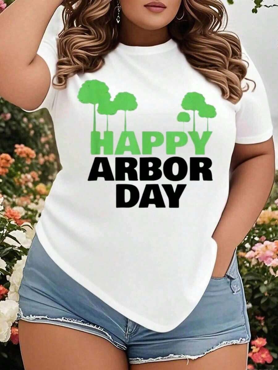 Camiseta de Mujer Talla Grande para el Día del Árbol, con Estampado Gráfico de Celebración de la Plantación de Árboles, Atuendo Casual de Verano para el Día de la Tierra y Amantes de la Naturaleza. Playera Holgada para Mujer. - Blanco - Ver 1