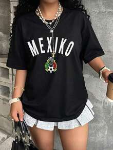 Playera de Fútbol Mujer México Bandera Nacional - Ropa para Aficionados al Fútbol Mexicano - Negro - Ver 3