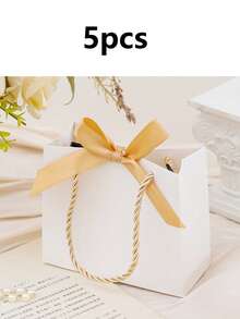 5 pièces Sacs cadeaux roses dorés minimalistes de luxe imprimés "Merci", taille 14 x 6 x 12 cm, en matériau épais et de haute qualité, durables et portables, convenant pour les mariages, anniversaires, cadeaux quotidiens, cadeaux pour demoiselles d'honneur, emballage de petits cadeaux, utilisables pour le Nouvel An, la Saint-Valentin, la Fête des Mères, la remise des diplômes et la saison des mariages - Multicolore - Voir 14