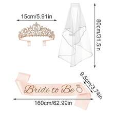 Conjunto de Decoração para Noiva, Faixa de Noiva, Véu de Noiva Branco, Tiara de Noiva, Adequado para Despedida de Solteira, Decoração de Chá de Panela, Decoração de Festa de Despedida de Solteira em Ouro Rosé, Jogos de Festa de Despedida de Solteira da Noiva - Multicolorido - Visão 13