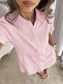 Vestido corto de un solo pecho de unicolor cómodo y casual para mujer - Rosa Pálido - Ver 6