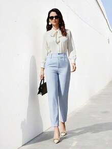 Pantalones de traje ajustados de nueve puntos para mujer - Celeste - Ver 4