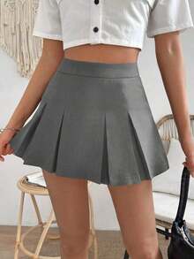 Falda minimalista de unicolor y estilo informal y elegante para mujer - Gris - Ver 4