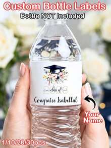 1/10/20/30pcs Premium Custom Class Of 2026 Graduation Water Bottle Labels, Thick Durable High-Grade Waterproof Vinyl Personalized Name Grad Cap & Floral Design Stickers, Fade-Resistant Easy Peel & Stick Party Decor, Perfect For Graduation Party, Commencement, Open House, Birthday & Holiday Celebration Supplies (Bottle NOT Included) - Multicolor - View 1
