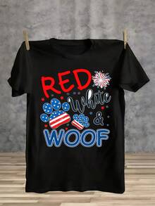 Esta camiseta para hombre con un diseño patriótico de huellas de cachorro es una excelente opción para citas, trabajar desde casa o ir a una cafetería.Es lavable a máquina y es un excelente regalo para días festivos como el Día de la Madre, el Día de San Patricio, el Día de los Presidentes y la Pascua. - Negro - Ver 1