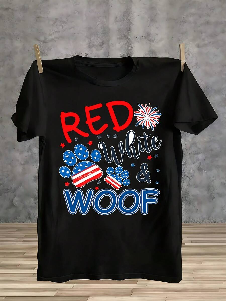 Esta camiseta para hombre con un diseño patriótico de huellas de cachorro es una excelente opción para citas, trabajar desde casa o ir a una cafetería.Es lavable a máquina y es un excelente regalo para días festivos como el Día de la Madre, el Día de San Patricio, el Día de los Presidentes y la Pascua. - Negro - Ver 1