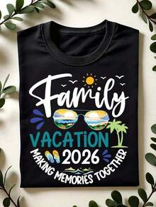 Family Vacation T-Shirt 2026, Matching Family Vacation T-Shirt, T-Shirt For Creating Memories Together, Short Sleeve T-Shirts For Family Trips, Summer Vacation Gift.CL-662 - 黑色 - 查看 1