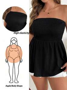 Blusa sin tirantes de rayas negras y blancas, versátil, cómoda y estilizadora, para mujer talla grande, ideal para primavera/verano, vacaciones y salidas, estilo europeo de verano - Negro - Ver 8