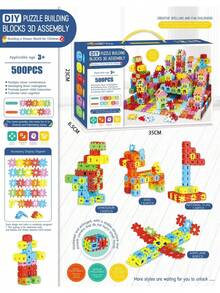 300/500 piezas Bloques de construcción creativos DIY para niños, modelo de casa, bloques de rompecabezas, ensamblaje, desarrollo de la imaginación, entrenamiento de coordinación mano-ojo, interacción padres-hijos, juguete educativo, regalo para niños y niñas de 3-12 años, regalo de cumpleaños - Multicolor - Ver 1