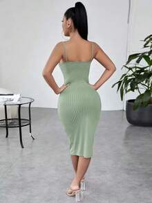 Vestido ajustado unicolor tejido de canalé - verde menta - Ver 2